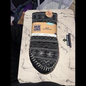 Muk Luks Men’s Slipper Sox Socks S/M 8-10 Winter Black Gray Warm Comfort